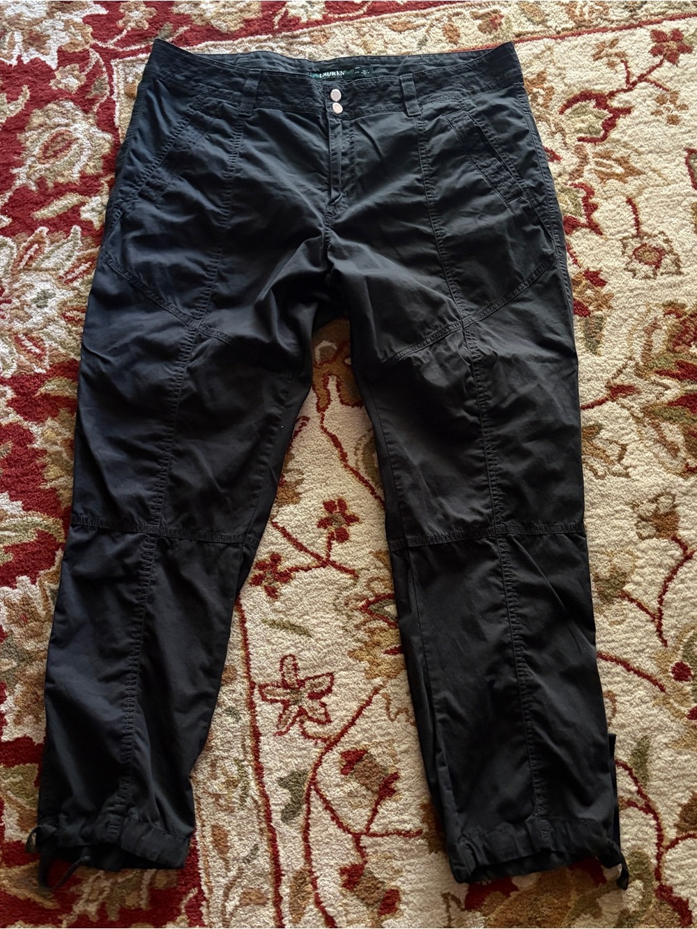 Lauren Ralph Lauren Black Utility Pants  drawstring ankle -Multi pocket